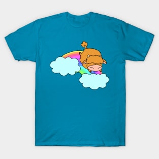 Rainbow Cloud Highland Cow T-Shirt